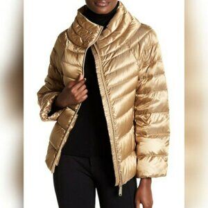 SAM EDELMAN Women's Large Down Filled Chic Gorpcore Gold Puffer Jacket